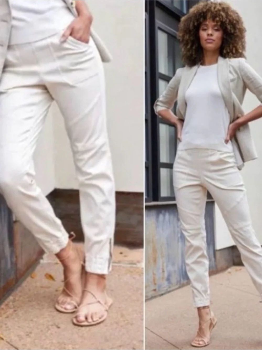 SPANX Cream Ankle Tapered parachute stretch zip ankle relaxed canvas jogger